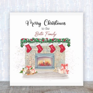 Carte de Noël familiale personnalisée ; Carte de Noël en famille ; Carte de Noël ; Carte de bas de Noël. Carte de cheminée de Noël