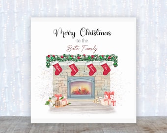 Personalised family Christmas card; Family Christmas card; Christmas card; Christmas stocking card. Christmas fireplace card