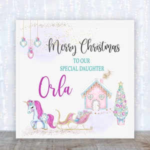 Biglietto di Natale unicorno personalizzato, biglietto di Natale, biglietto di Natale carino, biglietto di Natale per figlia, biglietto di Natale per bambina; nipote