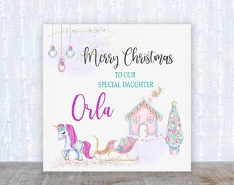 Personalised Unicorn Christmas card, Christmas Card, Cute Christmas Card, Daughter Christmas Card, Little girl Christmas Card; Granddaughter