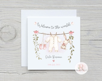 New baby card; new baby girl card; Baby girl; Congratulations on birth of new baby; baby card; new parents; welcome to the world card