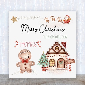 Cartão de Natal personalizado Cartão de Natal do boneco de gengibre Cartão de Natal para um filho Cartão de Natal para um menino especial Cartões de Natal