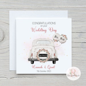 Cartão de casamento; Cartão de carro de casamento; Cartão de casamento personalizado; Cartão de casamento Sr. e Sra.; Cartão de casamento personalizado; Cartão de parabéns pelo seu casamento