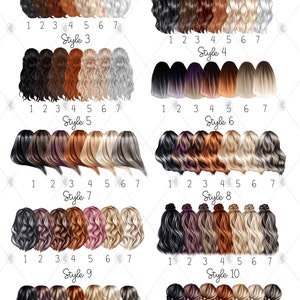 Hair style and colour options.