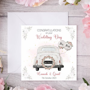 Carte de mariage ; Carte de voiture de mariage ; Carte de mariage personnalisée ; Carte de mariage de M. et Mme ; Carte de mariage personnalisée ; Félicitations pour votre carte de mariage