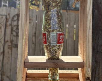 Custom Engraved Cedar Bird Feeder: Upcycled Coke Bottle