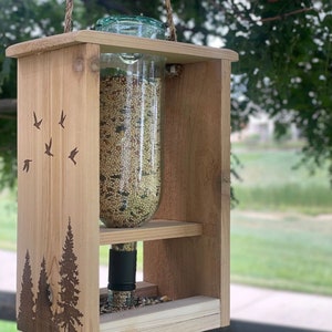 Wine Bottle Feeder- All cedar custom Engraved Solar light feeder