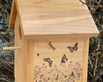 Birdhouse All Cedar custom Laser engraved. Build your own options. Memorials, house warming, gift