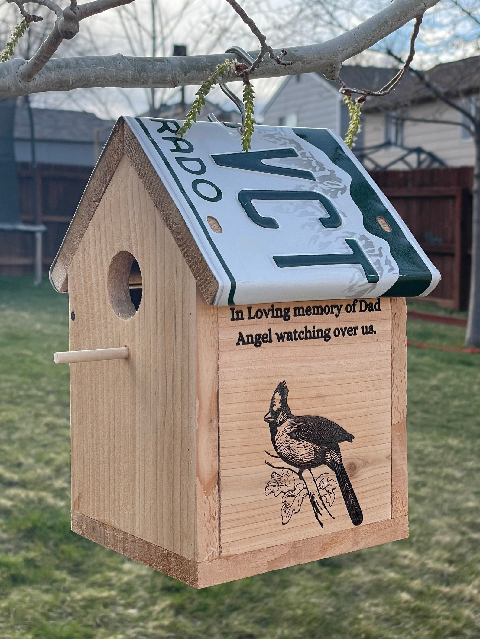 Birdhouse license plate roof Cedar custom engraved. Single Etsy
