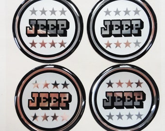 4 pcs JEEP All Sizes High Quality Print Wheel Rim Center Hub Caps Stickers Silicone Embleme Logo