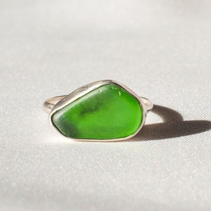Unique Green Hawaiian Sea Glass Ring size 6.5 | Large Sterling Silver Ring | One-of-a-kind Ring | Beach Wedding Jewelry | Statement Ring