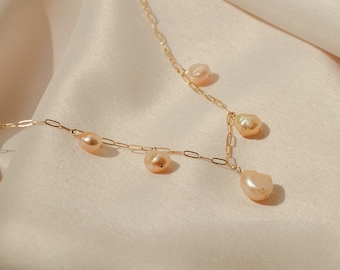 Aurora Pearl Drop Necklace | Pearl Choker Necklace | Beach Bridal Jewelry | Freshwater Pearl Necklace | 14k Gold Filled Pearl Choker |