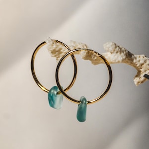 Sea Glass Hoop Earrings | Hawaiian Sea Glass Earrings | Everyday Gold Filled Hoops |  Everyday Earrings | Medium Hoops