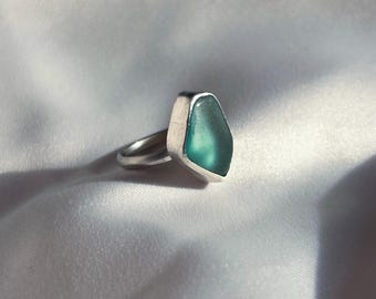 Hawaiian Sea Glass Ring: Sterling Silver Statement Ring, Size 6 1/4