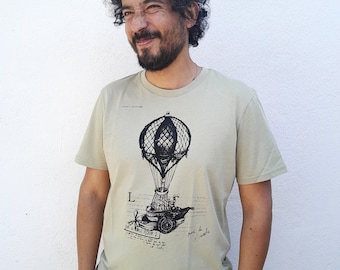 Unisex-T-Shirt aus Bio-Baumwolle mit aufgedrucktem Heißluftballon-Motiv