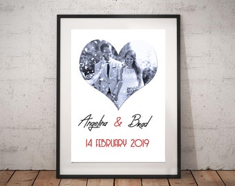 Personalisiertes Foto, Name und Datum Poster, Valentinstag, Wandkunst, Liebe, Digitaler Download, Home Decor