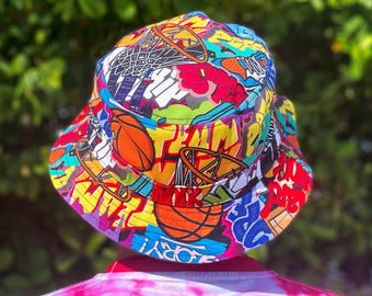Colorful Basketball Graffiti Bucket Hat, Premium Streetwear Bucket