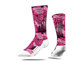 Adult/Youth Premium Basketball Graffiti Pinky Pink Crew Socks | Women, girls, boys, and men | Comfortable & Durable | Valentine's Day Gift