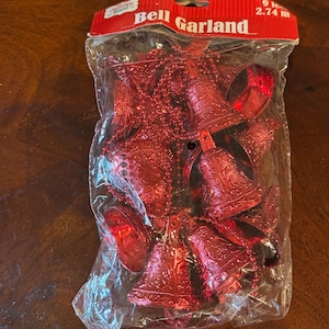 Vintage Red Christmas Bell Garland still in Wrapper