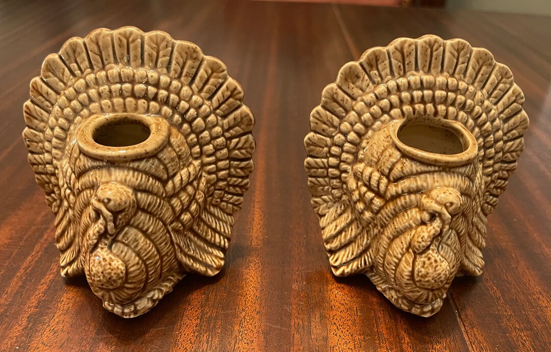 Vintage Turkey Candle Holders Set of 2 Thanksgiving Table Etsy