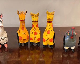 Set of  -9-  Vintage Victor Bonomo Animal napkin rings, zebra, elephant, and giraffe, safari, jungle, themed( SOLD As IS)