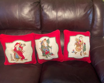 Vintage Christmas pillows set of -3-, Old World Santa’s, handmade(SOLD As IS)