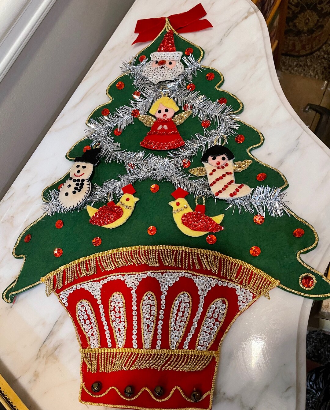 Vintage Christmas Tree Wall Hanging With Sequins Finished Etsy