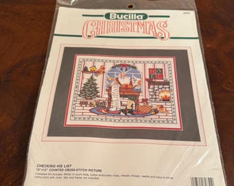 Vintage Bucilla New Christmas cross stitch 15”x 12” when finished