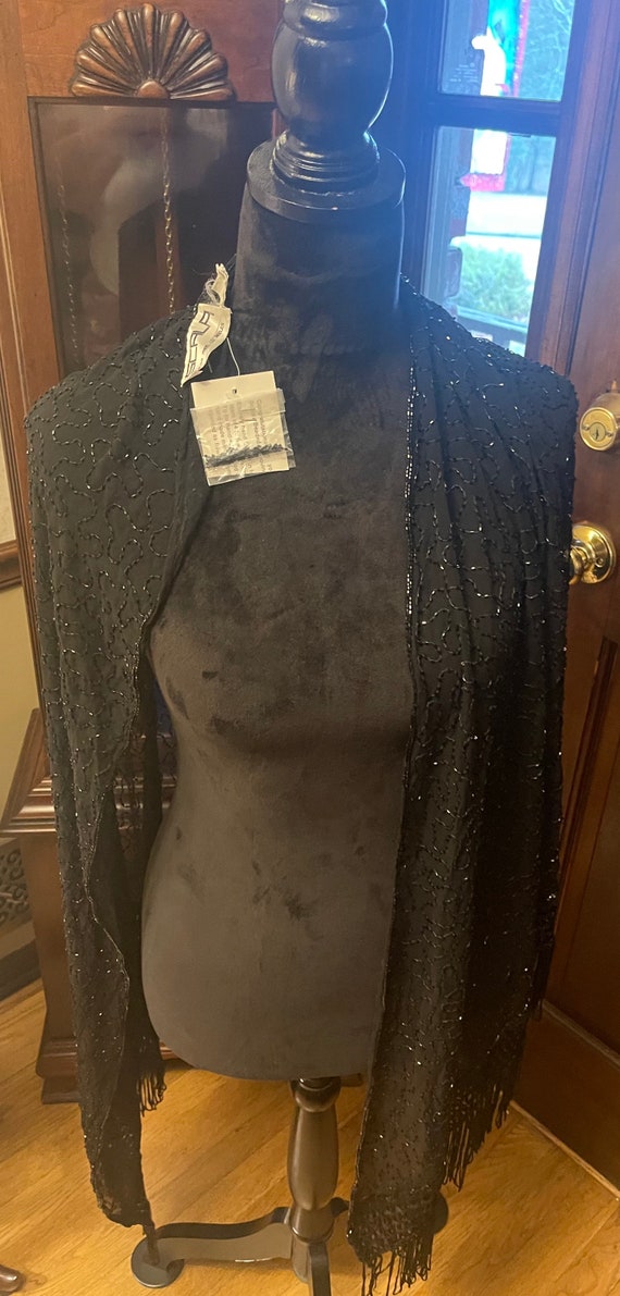 1980’s Shawl, wrap NWT from Scala, black sequin 10