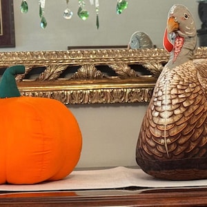 Stuffed Vintage Turkey and stuffed pumpkin( Pumpkin has small STAIN)