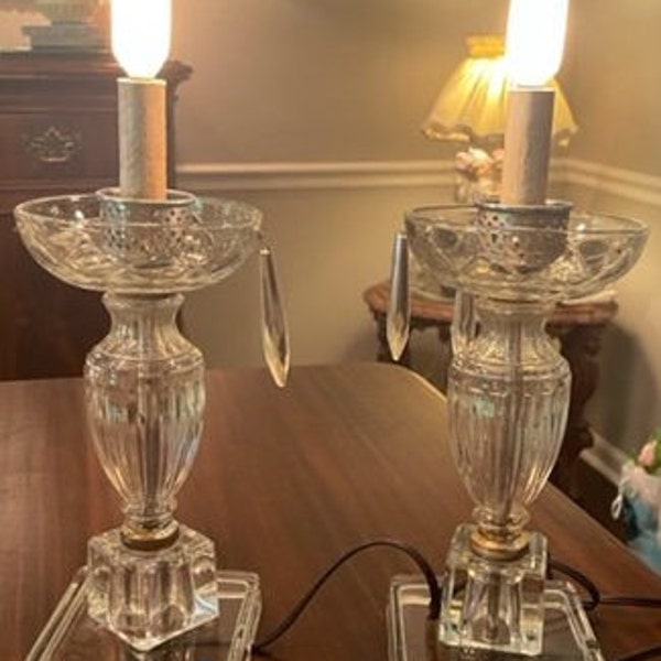 Set of -2- Vintage crystal lamps.  There are missing prisms on both lamps  (SOLD As Is).  Read ALL info.