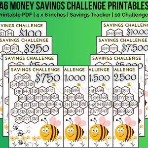 Money Savings Challenge Printable | Cash Stuffing | Monthly Money Challenge | Printable PDF | 4x6 inches Money Savings Tracker | A6