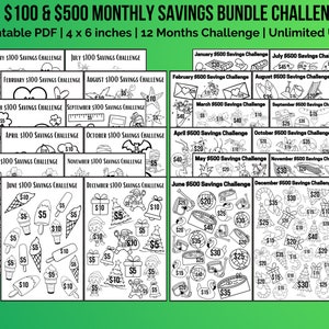 500+ 100 Envelope Challenge, Bundle Monthly Savings Printables | Cash Stuffing Savings | 12 Month Savings Challenge Printable |Sparchallenge