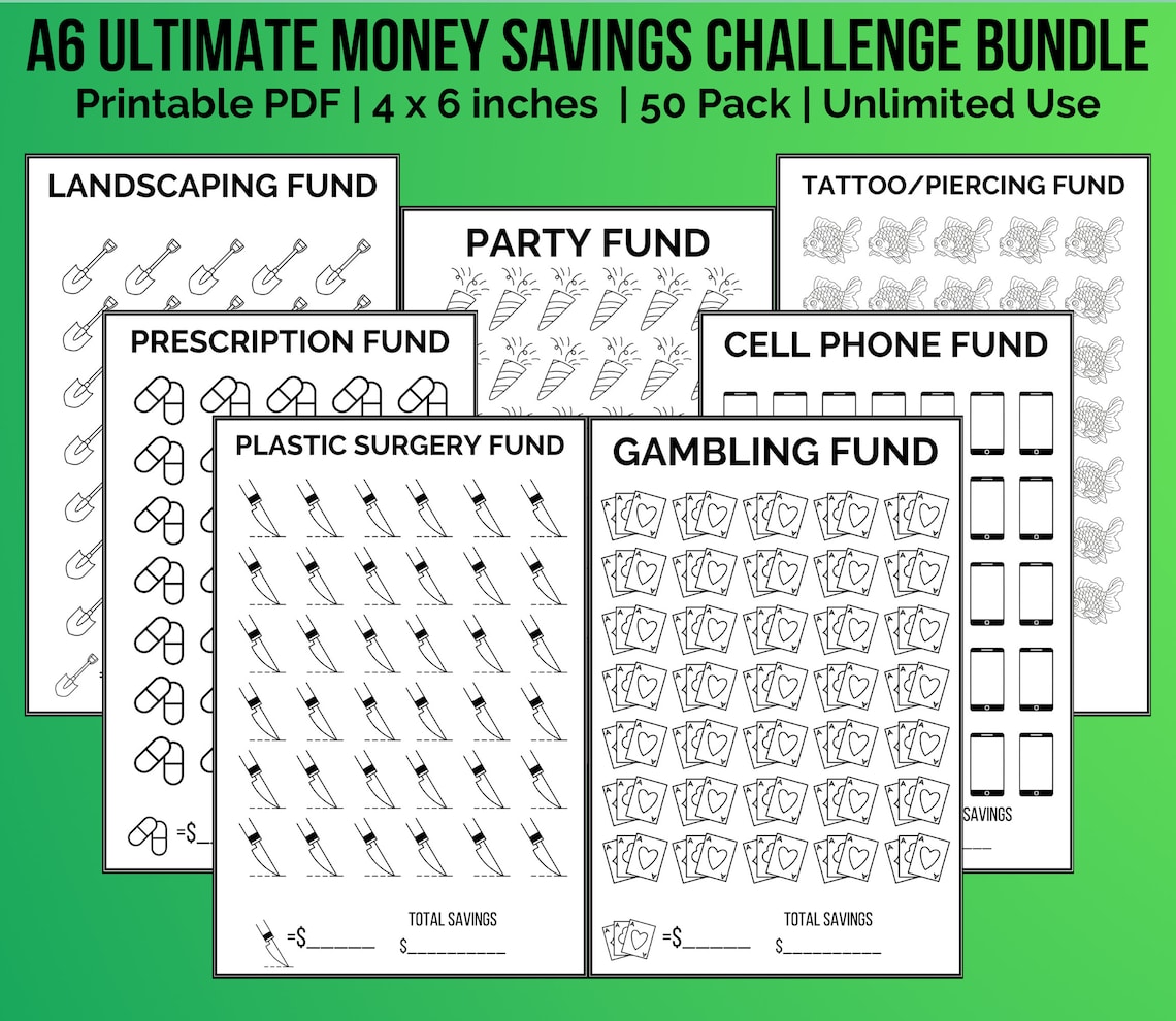Ultimate Monthly Savings Challenge Printable Bundle of 50 | Cash ...