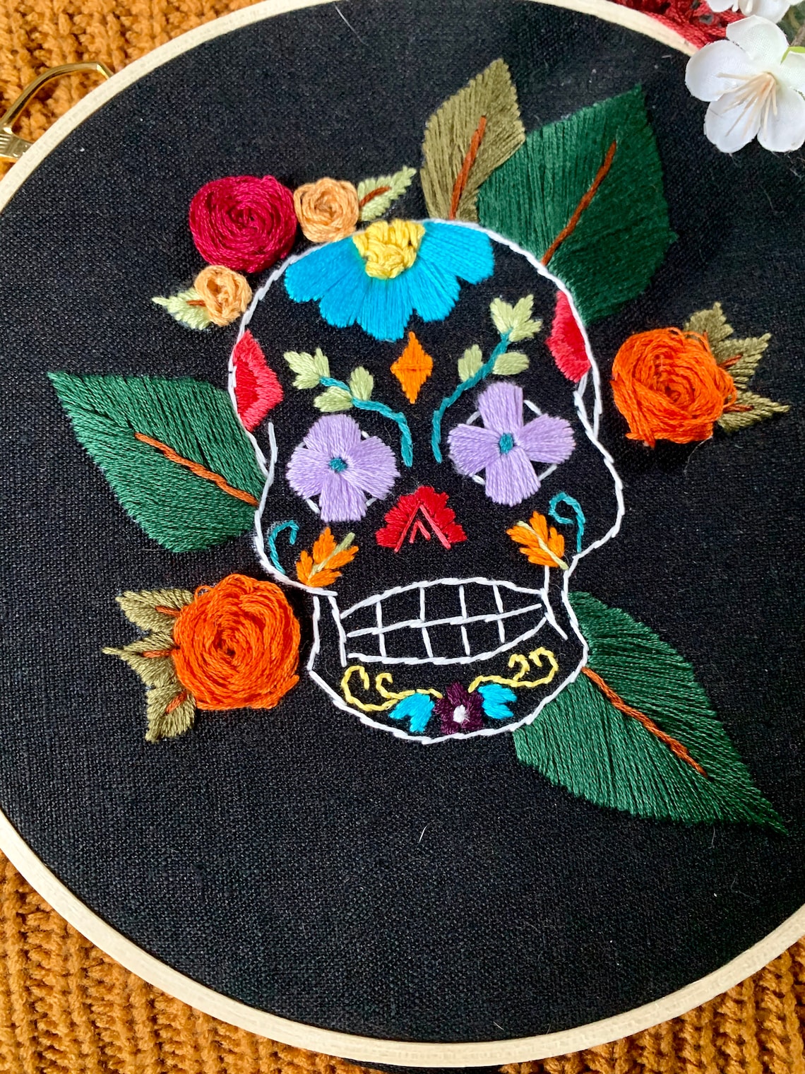 Embroidered mexican skull  calavera catrina bordada  etsy Embroidered mexican skull  calavera catrina bordada  etsy