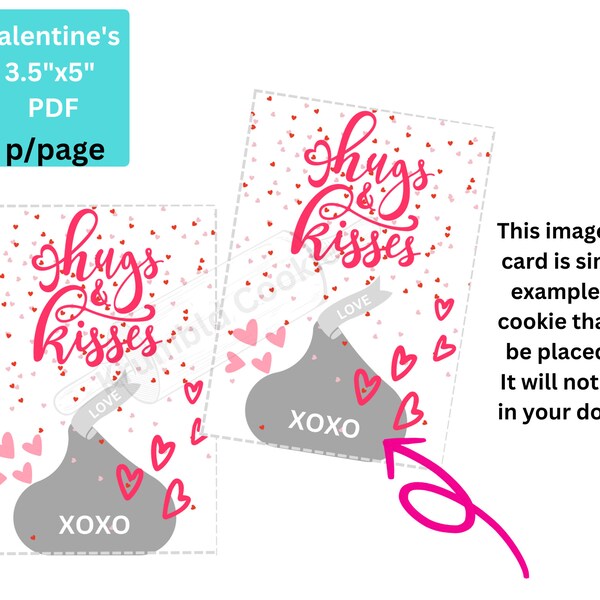 Hugs & Kisses Valentine Printable Cookie Card Mini Cookie 3.5" x 5" Valentine Cookie Card Mini Cookie Card PDF Holiday Cookie Tag Hugs Kiss