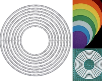 Large Nest of 8 Circle Round Double Stitch Patterned Metal Cutting Dies, Circles, Card Making, Scrapbooking, Photo Albums, Stencils, H3