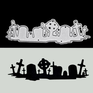 Kerkhof grafstenen metaal snijden sterven, graven, griezelig Halloween sterven, stencils, kaarten maken, scrapbooking, fotoalbum, papier ambachten F9