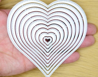 Large Nest of 10 Heart Stitch Patterned Metal Cutting Dies, Hearts Frame, Love, Card Making, Scrapbooking, Paper Crafts, D9