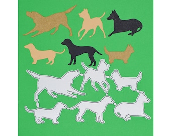 Juego de 6 troqueles de corte metálico de perros, plantillas, mascotas, tarjetas, manualidades de papel, scrapbooking, tamaño A5