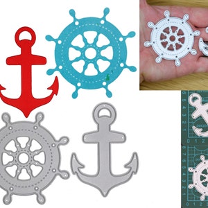 Fustelle in metallo con timone e ancora a tema marittimo, stampini da taglio, creazioni con la carta, scrapbooking, D9