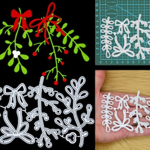 Juego de 6 troqueles metálicos de muérdago y lazo, con motivos vegetales, Navidad, tarjetas, scrapbooking y manualidades con papel. E7
