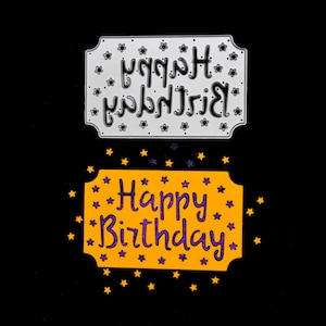 Een 'Happy Birthday' en sterren metalen stansvorm, sentimenten, stencil, kaarten maken, papier knutselen, scrapbooking F6