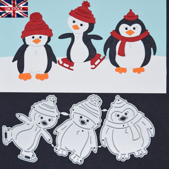 Troqueles De Corte Navideños - Muñeco De Nieve, Reno Y Pingüino En Valla, Para Scrapbooking, Tarjetas Y Manualidades