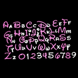 Troquel de corte metálico con el alfabeto y los números de Disney (mayúsculas y minúsculas, del 0 al 9)