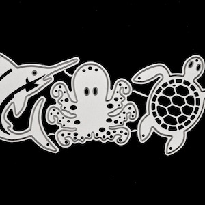 Set di stampi per il taglio di polpi, tartarughe marine e pesce spada, stencil, creazione di carte, scrapbooking, artigianato, artigianato di carta J1