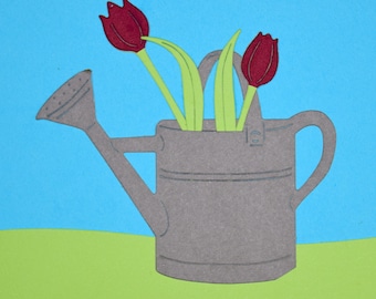 Large Watering Can & Tulips Metal Cutting Dies Set, Stencils, Card Making, Scrapbooking, Paper Crafts E5