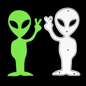 Fustella in metallo "Alien with Peace Sign", stencil, creazione di biglietti, scrapbooking, lavori di carta, B3