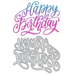 Een 'Happy Birthday'-sentimenten Metaalsnijmal, stencil, kaarten maken, knutselen, scrapbooking, B5