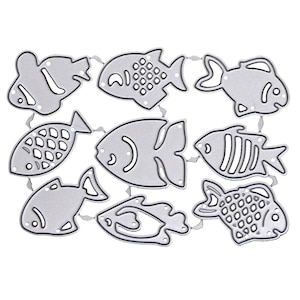 9 Fustelle in metallo a forma di pesce, stencil, creazione di biglietti, artigianato, artigianato di carta, scrapbooking J0